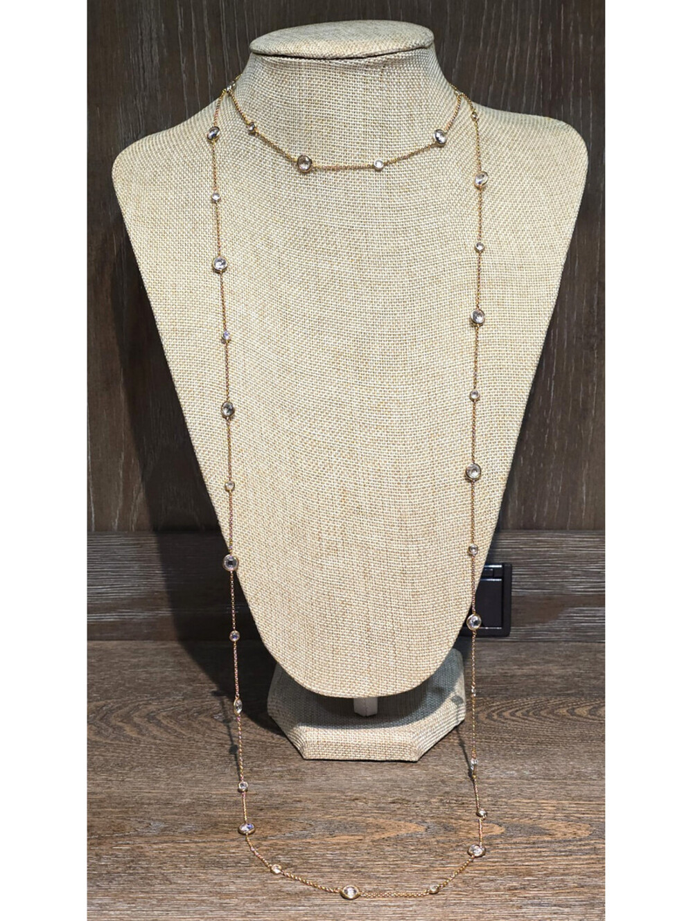 $198 Nadri 18K Gold over Brass Necklace Long 54" Layering Stationed CZ